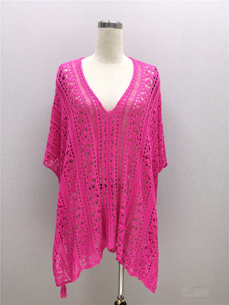 Hand Crocheting Hollow Out Cutout Beach Dress Knitted Women Sling Seaside Vacation Sexy Loose Bikini Beach Cover up Bella Mia